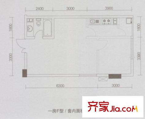 合景聚融廣場商住樓戶型圖F型 1室1廳1衛(wèi)1廚