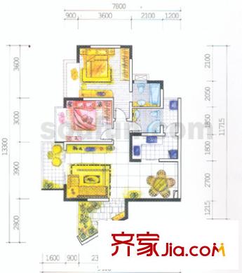 香逸半山戶型圖9號樓C戶型 2室2廳2衛(wèi)1廚