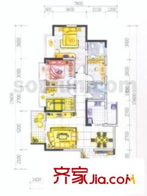 香逸半山戶型圖9號樓A戶型 3室2廳2衛(wèi)1廚