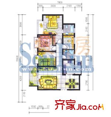 香逸半山戶型圖戶型圖 3室2廳2衛(wèi)1廚