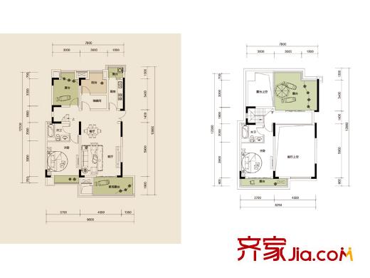 天盈首原一期3/4/10/12/13/14/15號樓躍層B4戶型 2室2廳2衛(wèi)1廚