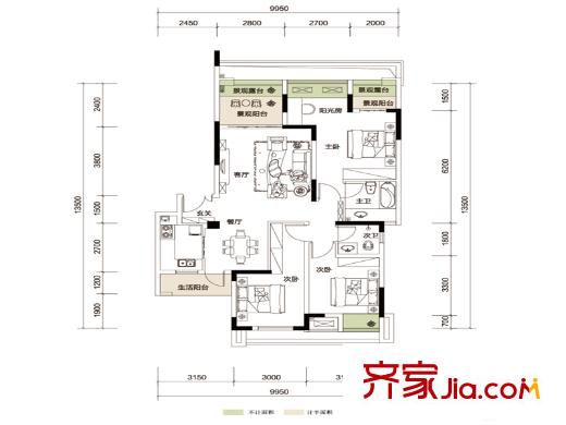 天盈首原一期洋房8/6/7/5標準層c1戶型 3室2廳2衛(wèi)1廚
