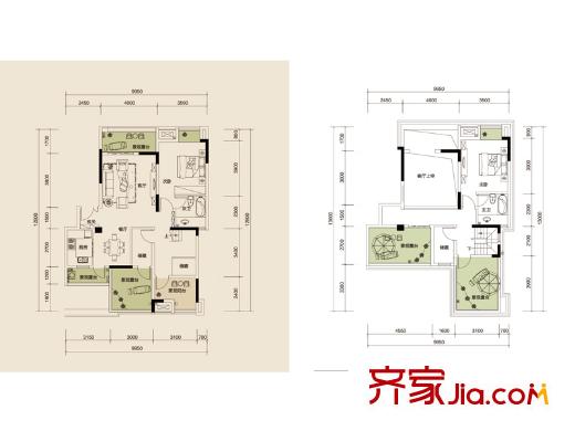 天盈首原一期洋房8/6/7/5號樓躍層C3戶型 2室2廳2衛(wèi)1廚