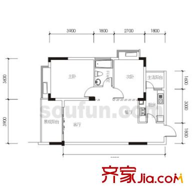 陽(yáng)光雅筑戶型圖4棟3-2 D型 2室2廳1衛(wèi)1廚