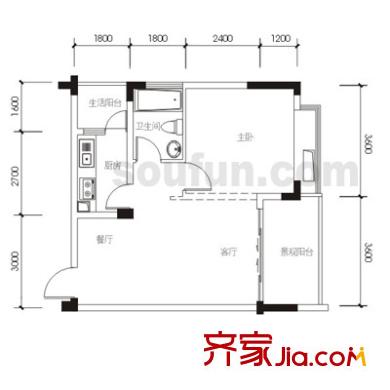 陽光雅筑戶型圖4棟5-2 A型 1室2廳1衛(wèi)1廚