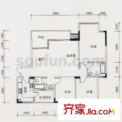 陽(yáng)光雅筑戶型圖B戶型 3室2廳2衛(wèi)1廚