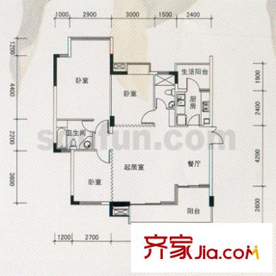 陽光雅筑戶型圖E1戶型 3室2廳2衛(wèi)1廚