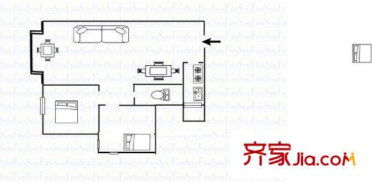 藍(lán)色經(jīng)典 2室 戶型圖