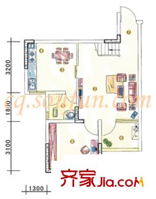 金易上品源戶型圖躍層下 1室2廳1衛(wèi)1廚