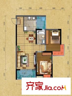 國盛三千城一期2號樓29號房標(biāo)準(zhǔn)層戶型 2室2廳1衛(wèi)1廚