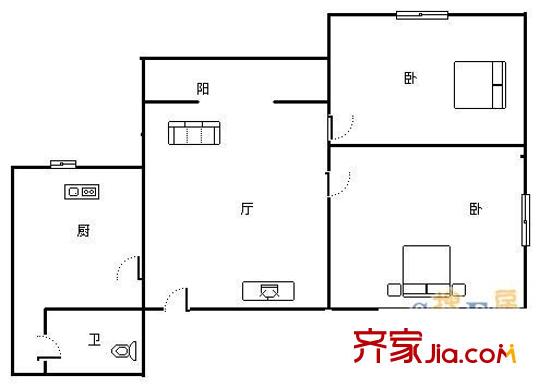 佳禾鈺茂河畔名居 2室 戶型圖