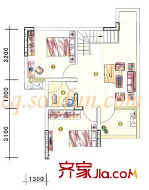金易上品源戶型圖躍層上 3室2廳2衛(wèi)1廚