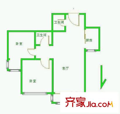 佳禾鈺茂河畔名居 2室 戶型圖