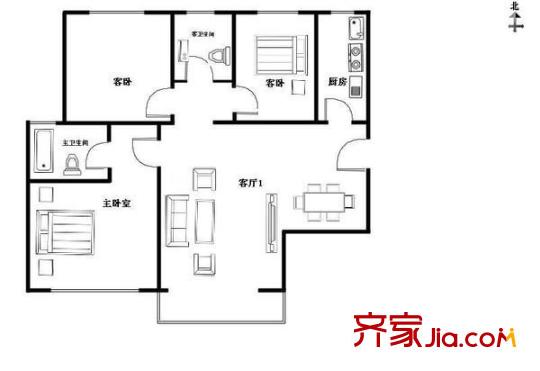 佳禾鈺茂河畔名居 3室 戶型圖