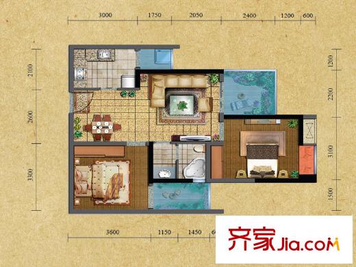 國盛三千城一期2/6號樓38號房標(biāo)準(zhǔn)層戶型 2室2廳1衛(wèi)1廚