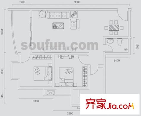 蜂巢戶型圖25號房 2室2廳1衛(wèi)1廚