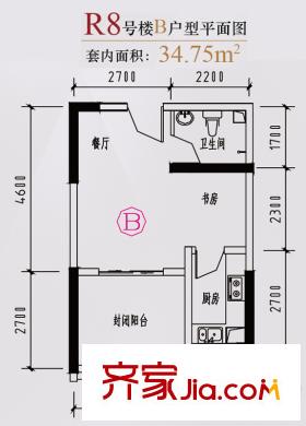 渝能明日城市戶型圖二期R8號(hào)樓標(biāo)準(zhǔn)層B戶型 1室1廳1衛(wèi)1廚