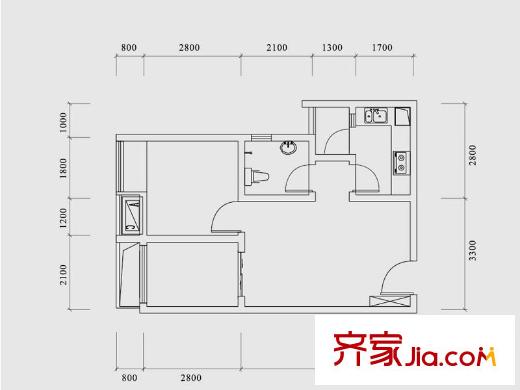 渝能明日城市戶型圖二期R7號(hào)樓標(biāo)準(zhǔn)層C戶型 2室2廳1衛(wèi)1廚