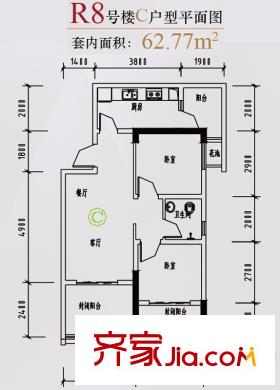 渝能明日城市戶(hù)型圖二期R8號(hào)樓標(biāo)準(zhǔn)層C戶(hù)型 2室2廳1衛(wèi)1廚