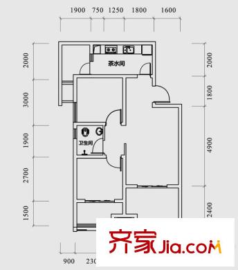 渝能明日城市戶(hù)型圖二期R7號(hào)樓標(biāo)準(zhǔn)層B戶(hù)型 2室1廳1衛(wèi)1廚