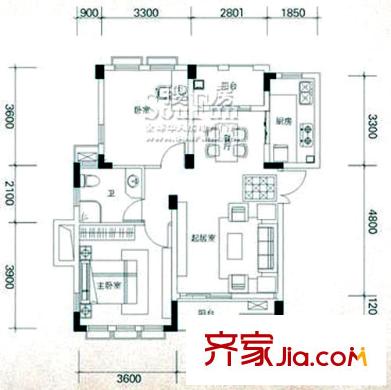 海昌加勒比戶型圖B2-04 2室2廳1衛(wèi)1廚