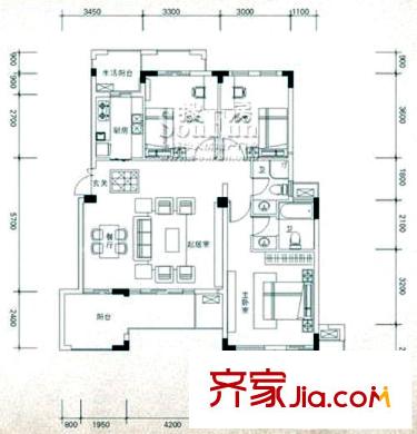 海昌加勒比戶型圖A2-02 3室2廳2衛(wèi)1廚