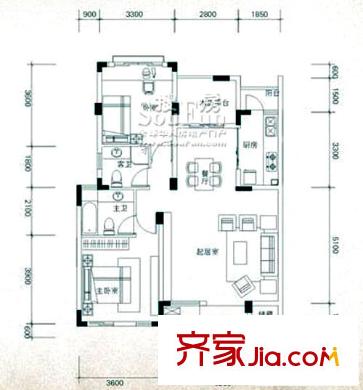 海昌加勒比戶型圖B1-01 2室2廳2衛(wèi)1廚