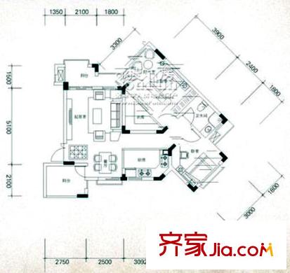 海昌加勒比戶型圖C2-2~5層 2室2廳1衛(wèi)1廚