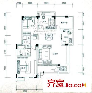 海昌加勒比戶型圖A1-01 3室2廳2衛(wèi)1廚