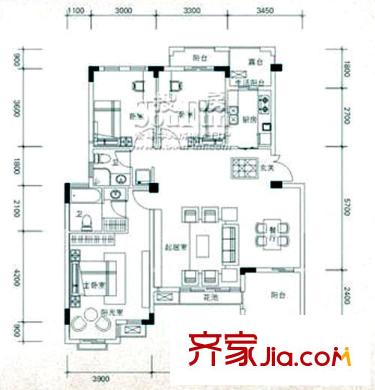 海昌加勒比戶型圖A1-03 3室2廳2衛(wèi)1廚