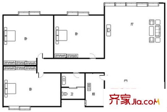 宏信大廈3室 戶型圖
