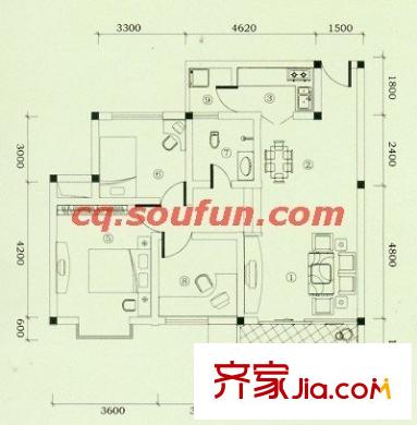 世紀(jì)陽(yáng)光新尚城戶型圖E1型 3室2廳1衛(wèi)1廚