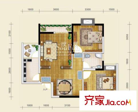 金地豪苑戶型圖B9 2室2廳1衛(wèi)1廚
