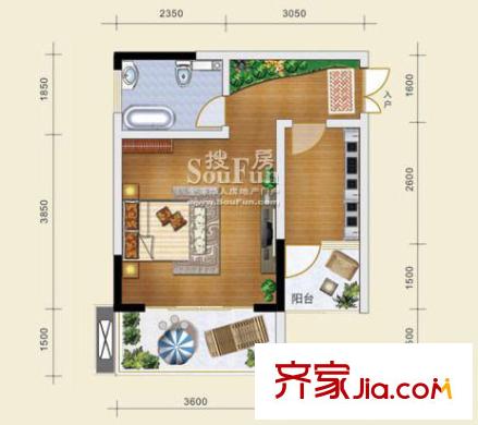 金地豪苑戶型圖b8 1室1廳1衛(wèi)1廚