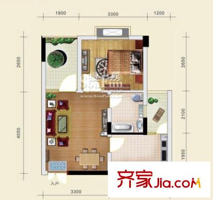 金地豪苑戶型圖B5-35.27-111 1室1廳1衛(wèi)1廚
