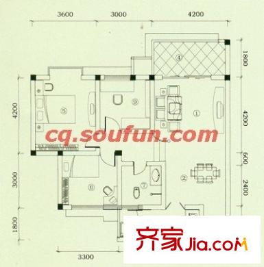 世紀(jì)陽光新尚城戶型圖H1型 3室2廳1衛(wèi)1廚