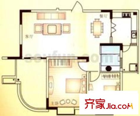 世紀陽光新尚城戶型圖一期A戶型 2室2廳1衛(wèi)1廚