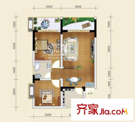金地豪苑戶型圖b6 2室2廳1衛(wèi)1廚