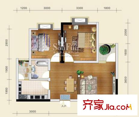 金地豪苑戶型圖B4 2室2廳1衛(wèi)1廚