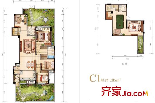 萬科悅灣三期高爾夫和院洋房11號(hào)樓C1戶型 3室2廳3衛(wèi)1廚