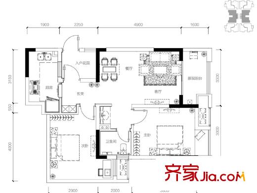 萬科悅灣一期高層標(biāo)準(zhǔn)層C戶型 2室2廳1衛(wèi)1廚