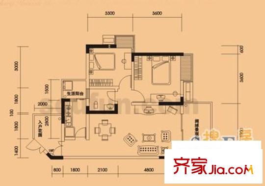 芳草地自由港灣 2室 戶型圖