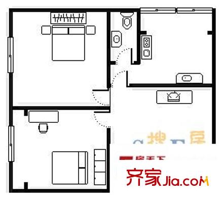人民路小區(qū) 2室 戶型圖