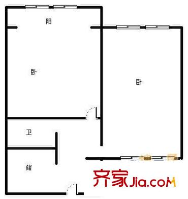 人民路小區(qū) 2室 戶型圖