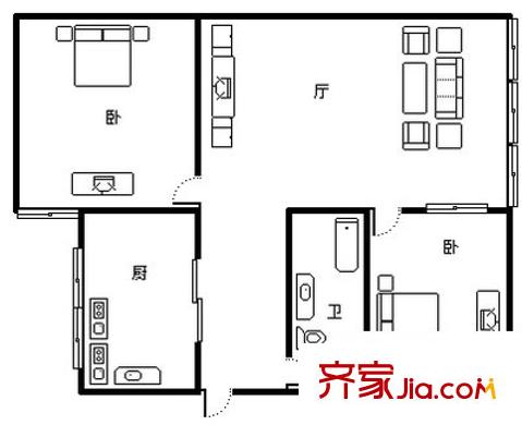 人民路小區(qū) 2室 戶型圖