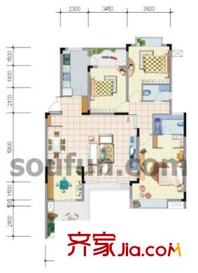 金科天籟城紫園戶型圖A6 3室2廳2衛(wèi)1廚