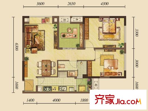 花千樹(龍湖)戶型圖GB戶型 2室1廳1衛(wèi)1廚
