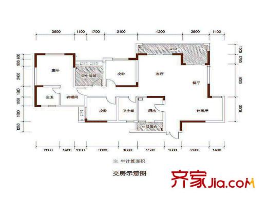 城南未來二期戶型圖1-4號(hào)樓標(biāo)準(zhǔn)層A戶型 3室3廳2衛(wèi)1廚