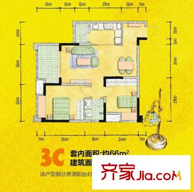融匯半島愛(ài)窩戶(hù)型圖一期1-4號(hào)樓標(biāo)準(zhǔn)層3C戶(hù)型(售完) 2室2廳1衛(wèi)1廚