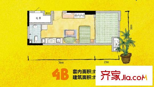 融匯半島愛窩戶型圖一期1-4號樓標準層4B戶型 1室1衛(wèi)1廚